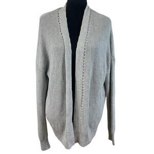Abound Open Front Cardigan Sweater Ribbed Medium Light Gray NWT Pointelle Accent